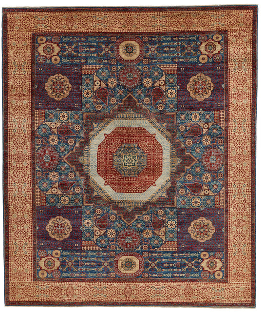8x9 Blue and Multicolor Turkish Tribal Rug