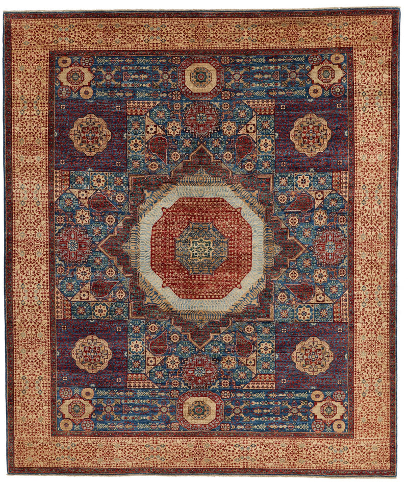 8x9 Blue and Multicolor Turkish Tribal Rug