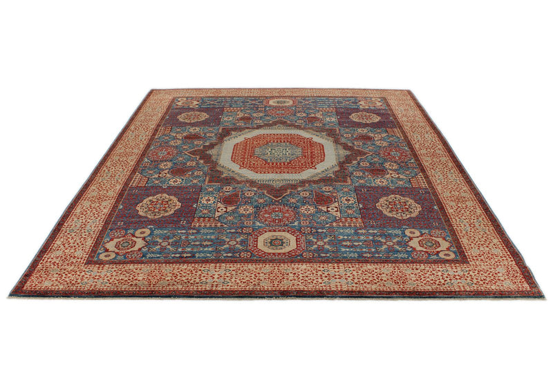 8x9 Blue and Multicolor Turkish Tribal Rug