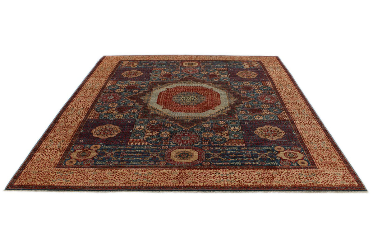 8x9 Blue and Multicolor Turkish Tribal Rug