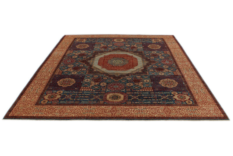 8x9 Blue and Multicolor Turkish Tribal Rug