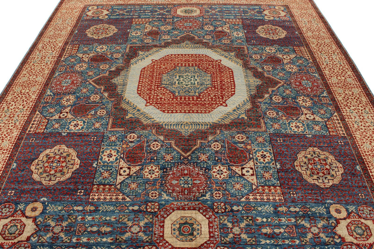 8x9 Blue and Multicolor Turkish Tribal Rug