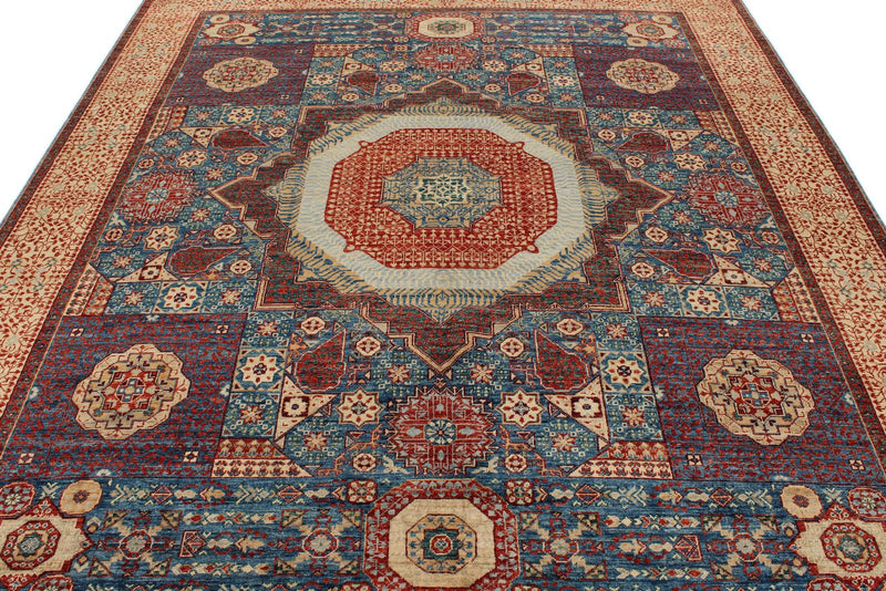 8x9 Blue and Multicolor Turkish Tribal Rug