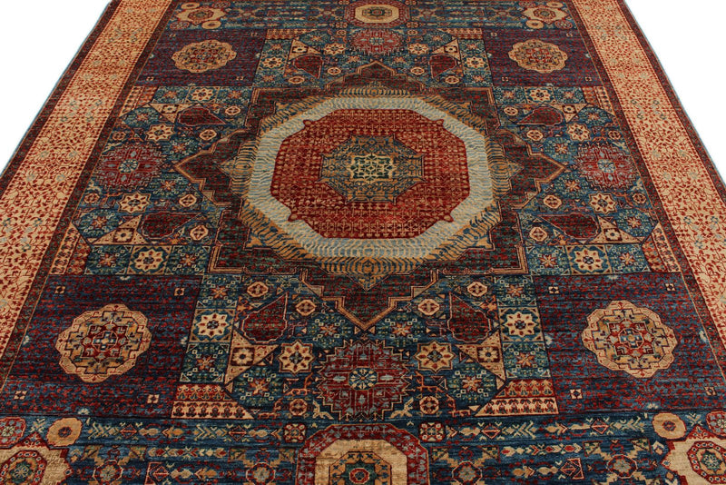8x9 Blue and Multicolor Turkish Tribal Rug
