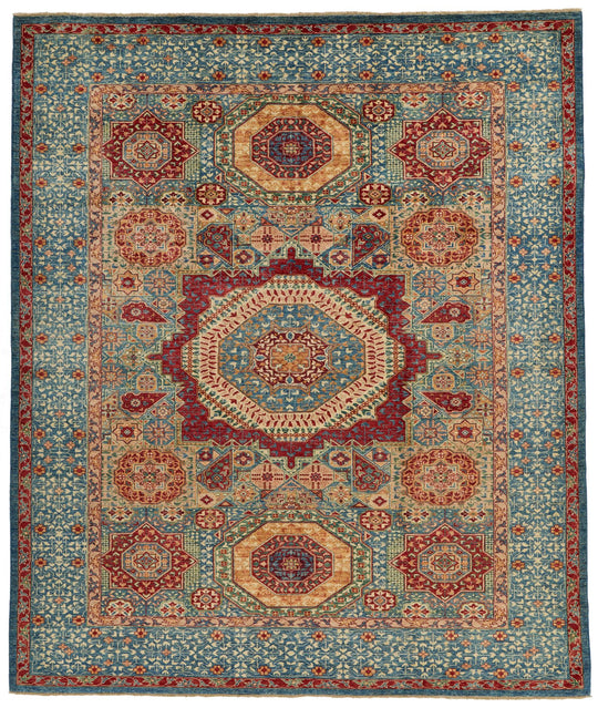 8x10 Multicolor and Red Turkish Tribal Rug