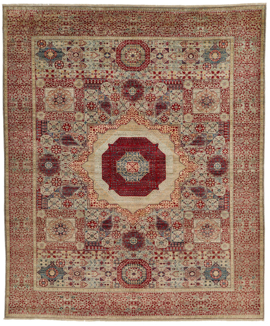 8x10 Green and Multicolor Turkish Tribal Rug