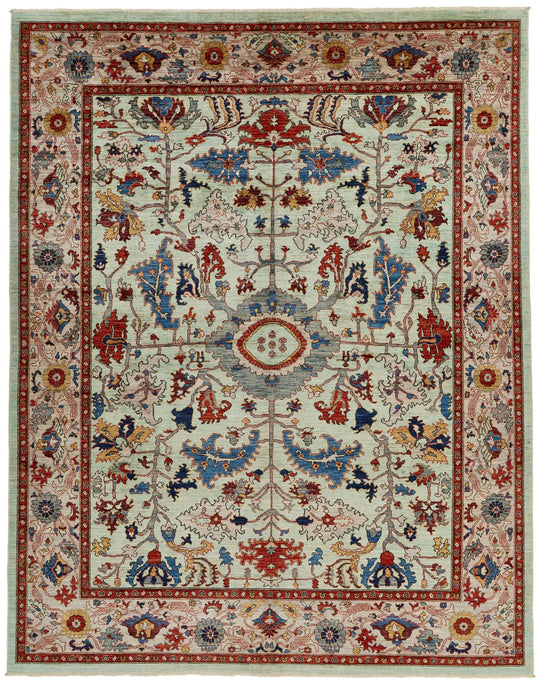8x10 Light Green and Multicolor Anatolian Traditional Rug