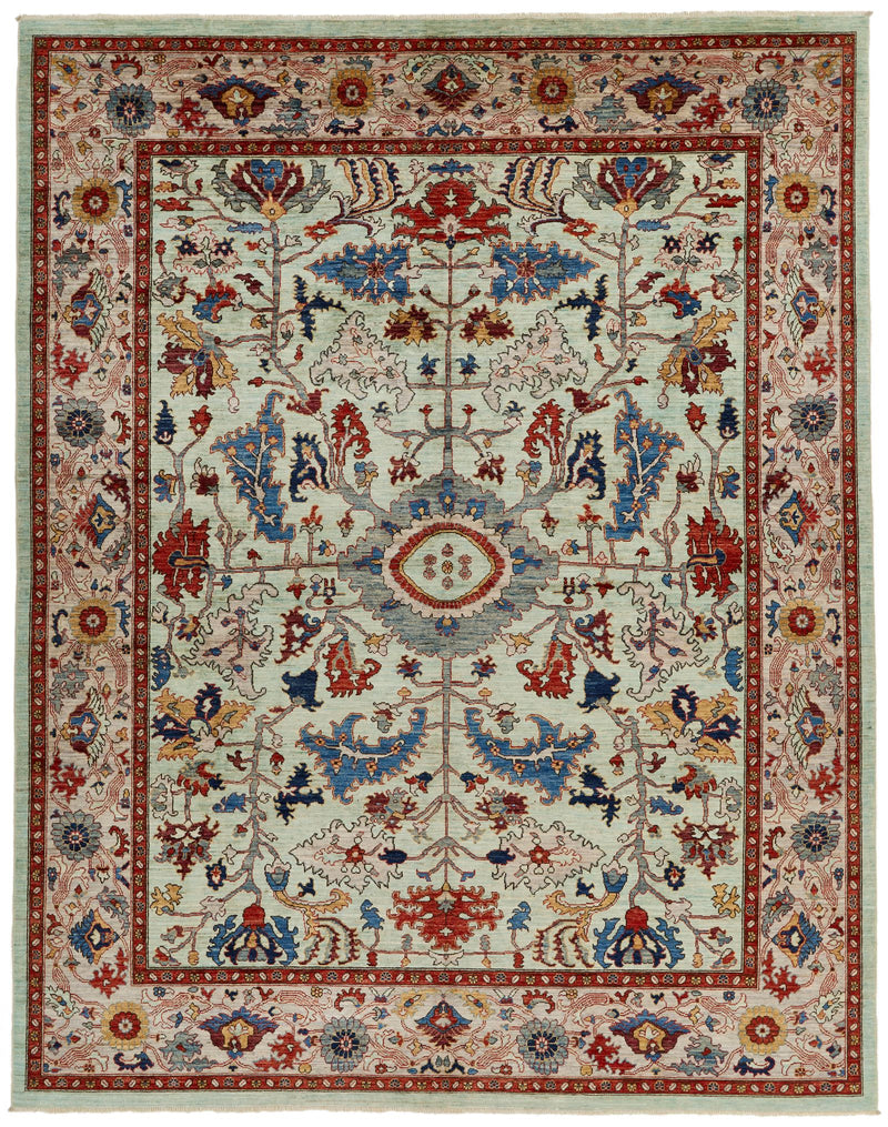 8x10 Light Green and Multicolor Anatolian Traditional Rug