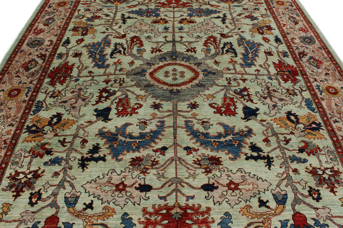 8x10 Light Green and Multicolor Anatolian Traditional Rug