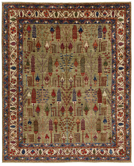 8x10 Green and Ivory Anatolian Traditional Rug
