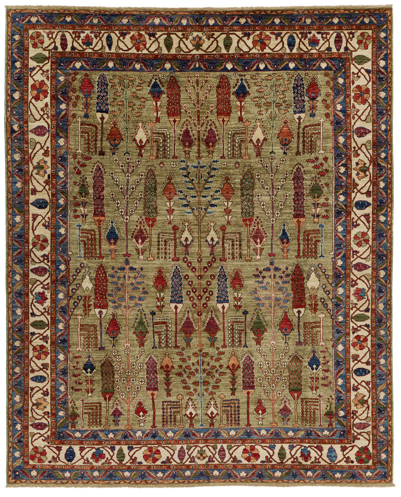 8x10 Green and Ivory Anatolian Traditional Rug
