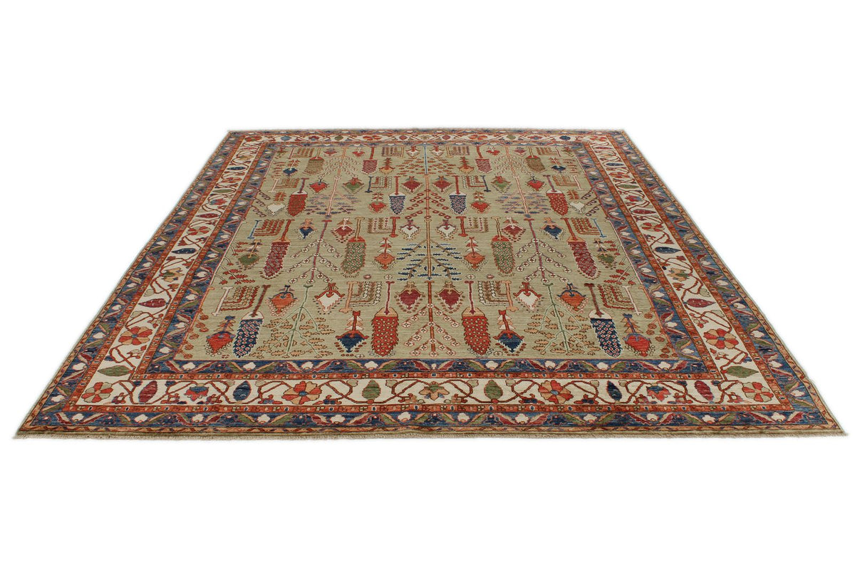 8x10 Green and Ivory Anatolian Traditional Rug