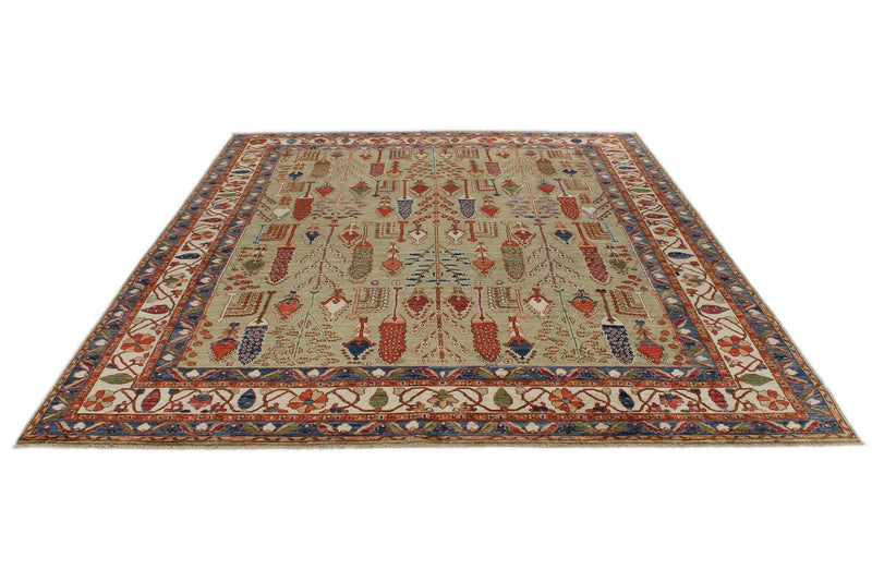8x10 Green and Ivory Anatolian Traditional Rug