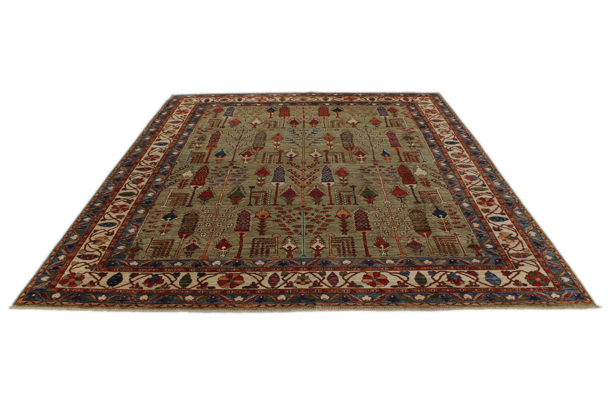 8x10 Green and Ivory Anatolian Traditional Rug