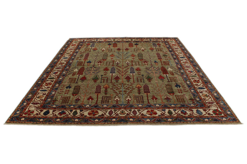 8x10 Green and Ivory Anatolian Traditional Rug