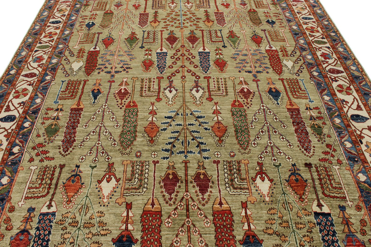 8x10 Green and Ivory Anatolian Traditional Rug