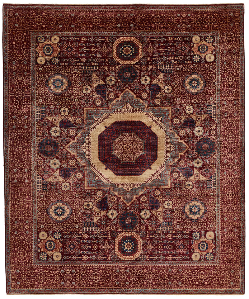 8x10 Burgundy and Multicolor Turkish Tribal Rug