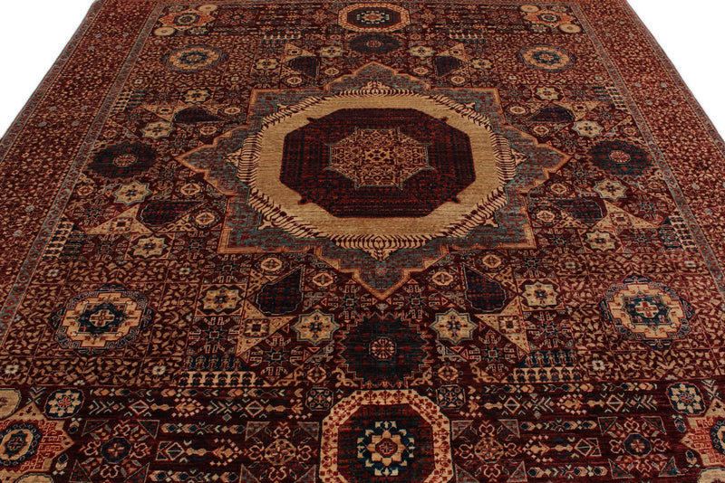 8x10 Burgundy and Multicolor Turkish Tribal Rug