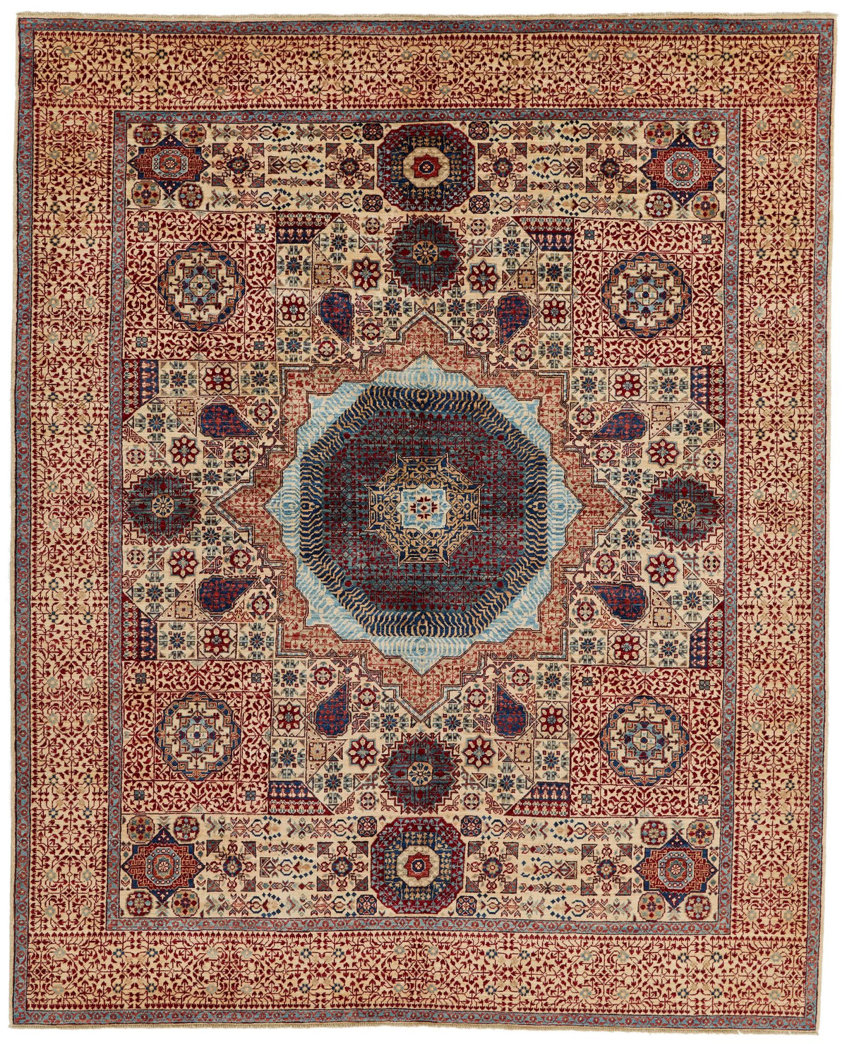 8x10 Ivory and Multicolor Turkish Tribal Rug