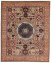 8x10 Ivory and Multicolor Turkish Tribal Rug