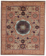 8x10 Ivory and Multicolor Turkish Tribal Rug