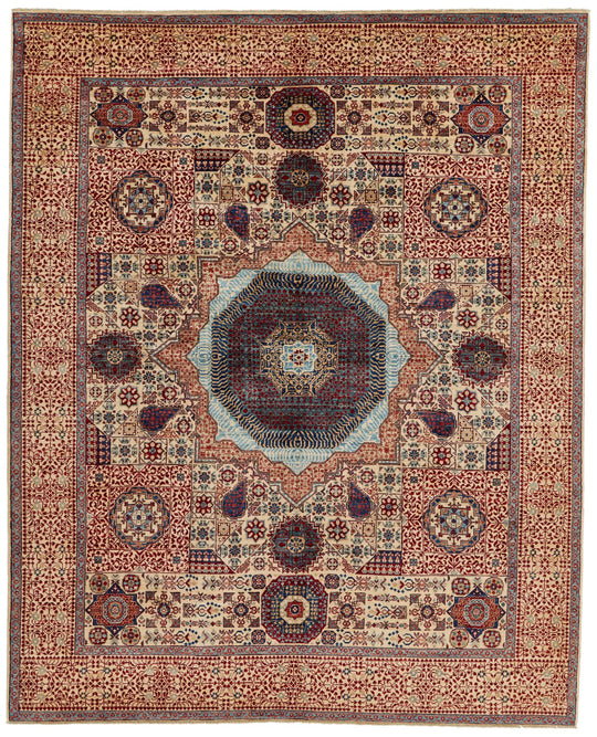 8x10 Ivory and Multicolor Turkish Tribal Rug