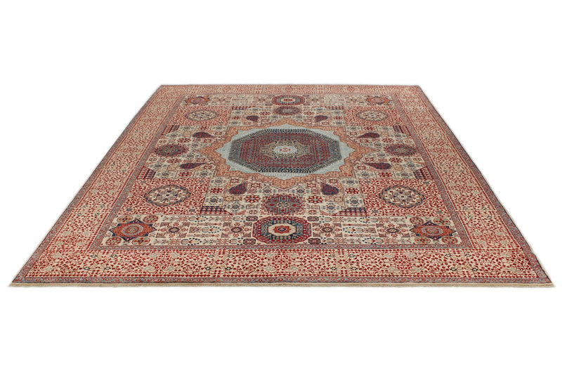 8x10 Ivory and Multicolor Turkish Tribal Rug