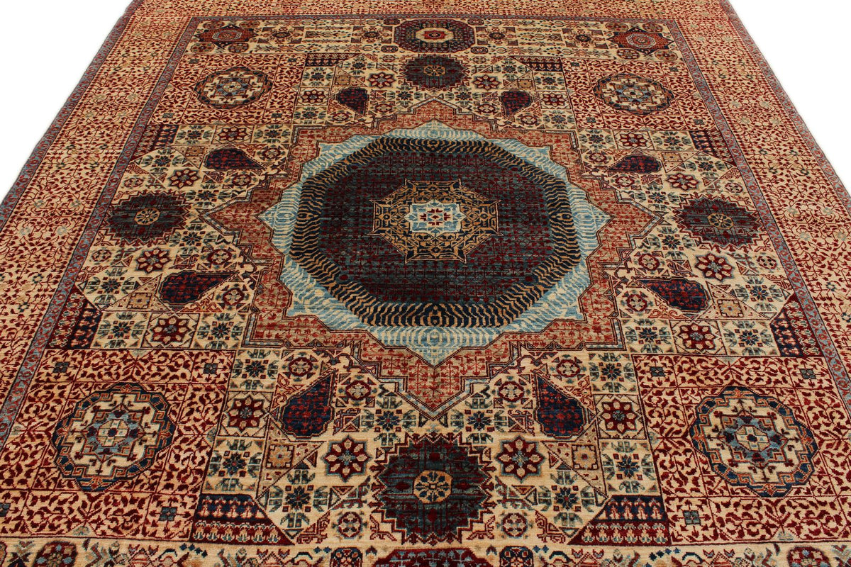 8x10 Ivory and Multicolor Turkish Tribal Rug