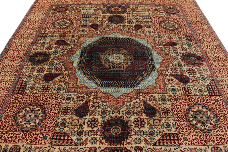 8x10 Ivory and Multicolor Turkish Tribal Rug