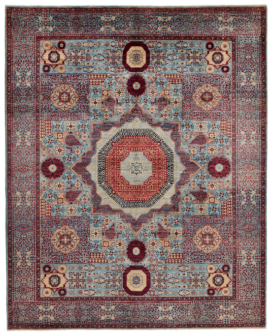 8x10 Light Blue and Multicolor Turkish Tribal Rug