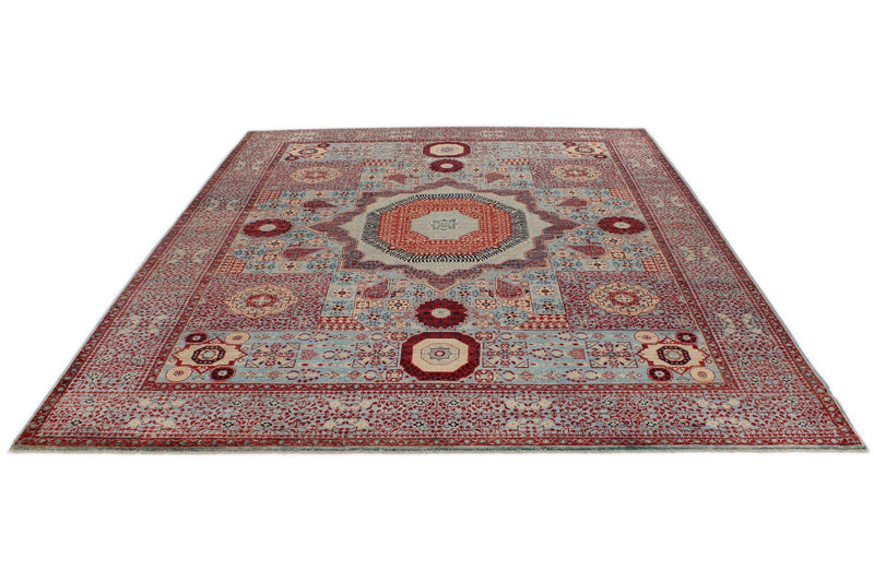 8x10 Light Blue and Multicolor Turkish Tribal Rug