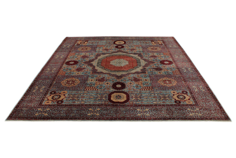 8x10 Light Blue and Multicolor Turkish Tribal Rug