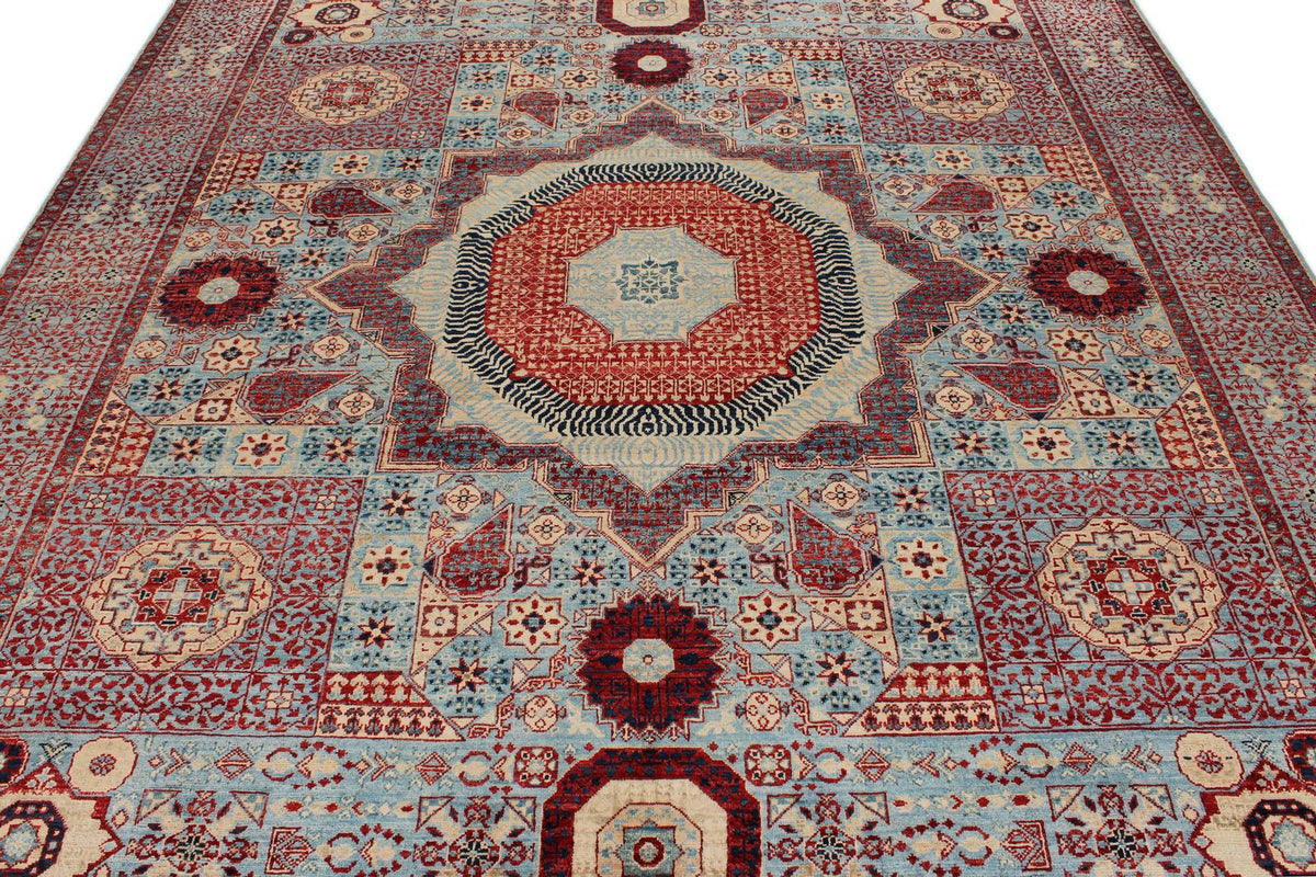 8x10 Light Blue and Multicolor Turkish Tribal Rug