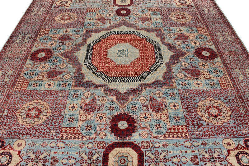 8x10 Light Blue and Multicolor Turkish Tribal Rug