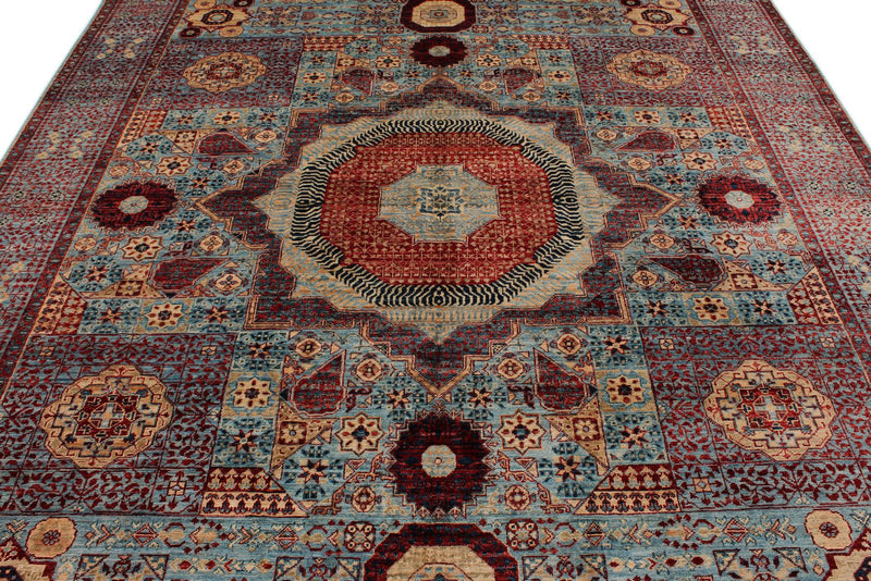 8x10 Light Blue and Multicolor Turkish Tribal Rug