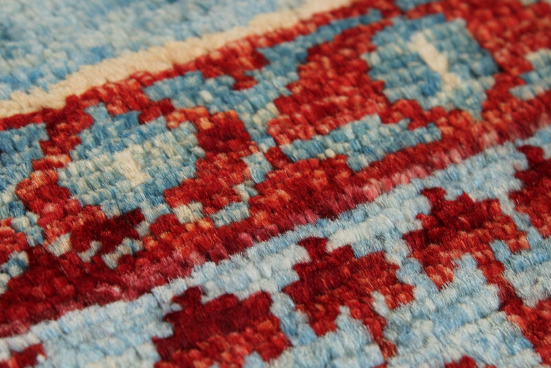 8x10 Light Blue and Multicolor Turkish Tribal Rug