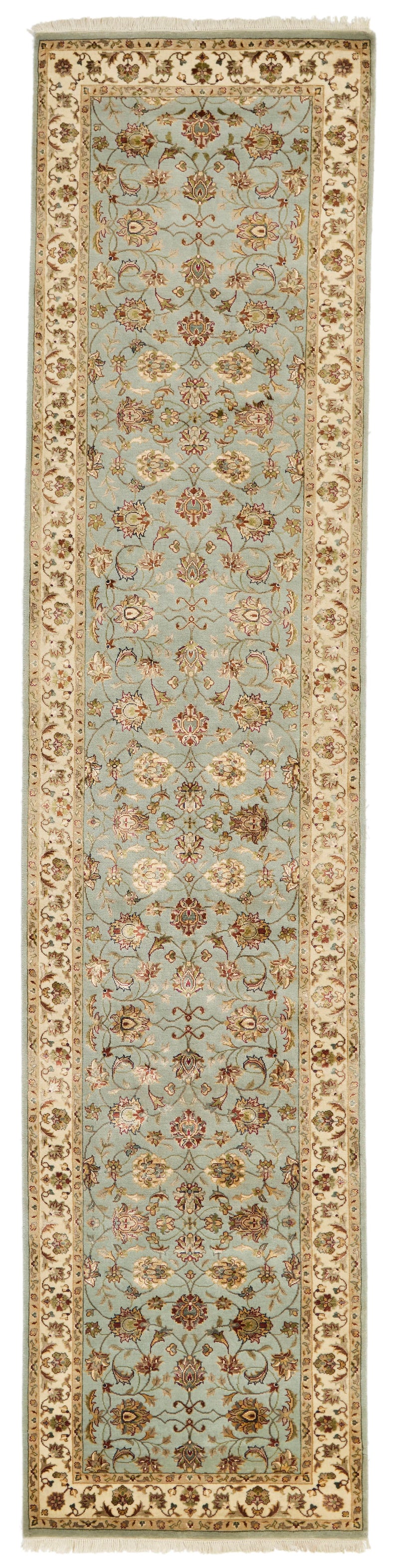 3x12 Light Blue and Ivory Turkish Silk Runner