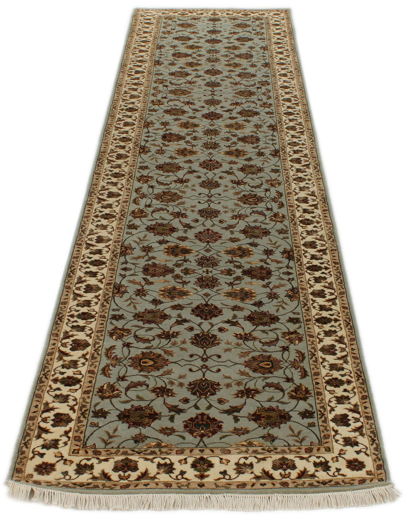 3x12 Light Blue and Ivory Turkish Silk Runner