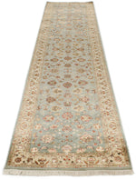 3x12 Light Blue and Ivory Turkish Silk Runner