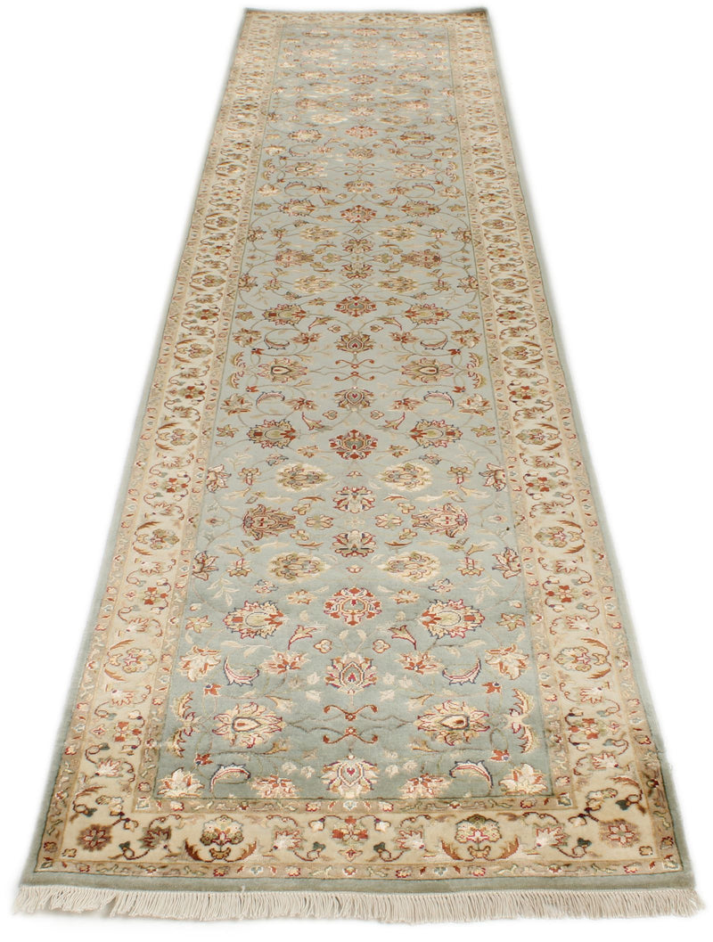3x12 Light Blue and Ivory Turkish Silk Runner