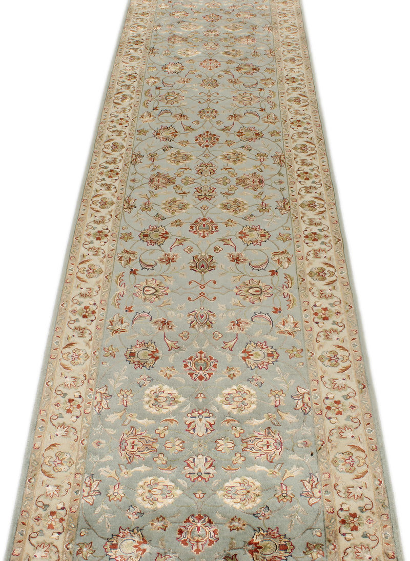 3x12 Light Blue and Ivory Turkish Silk Runner