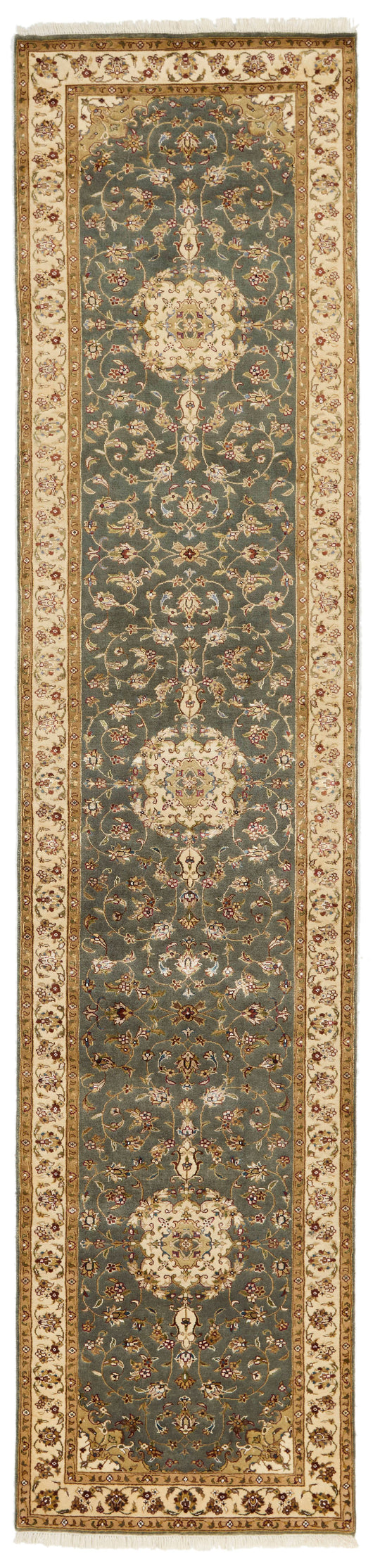 3x12 Light Blue and Ivory Turkish Silk Runner