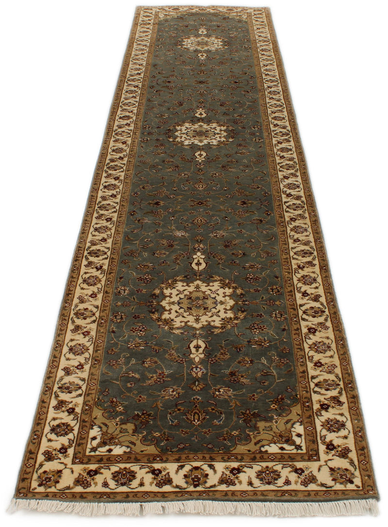 3x12 Light Blue and Ivory Turkish Silk Runner