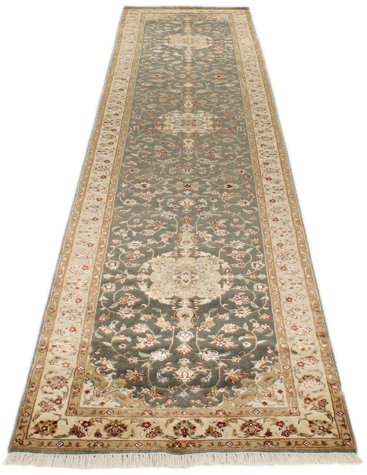 3x12 Light Blue and Ivory Turkish Silk Runner