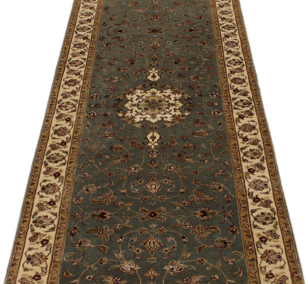 3x12 Light Blue and Ivory Turkish Silk Runner