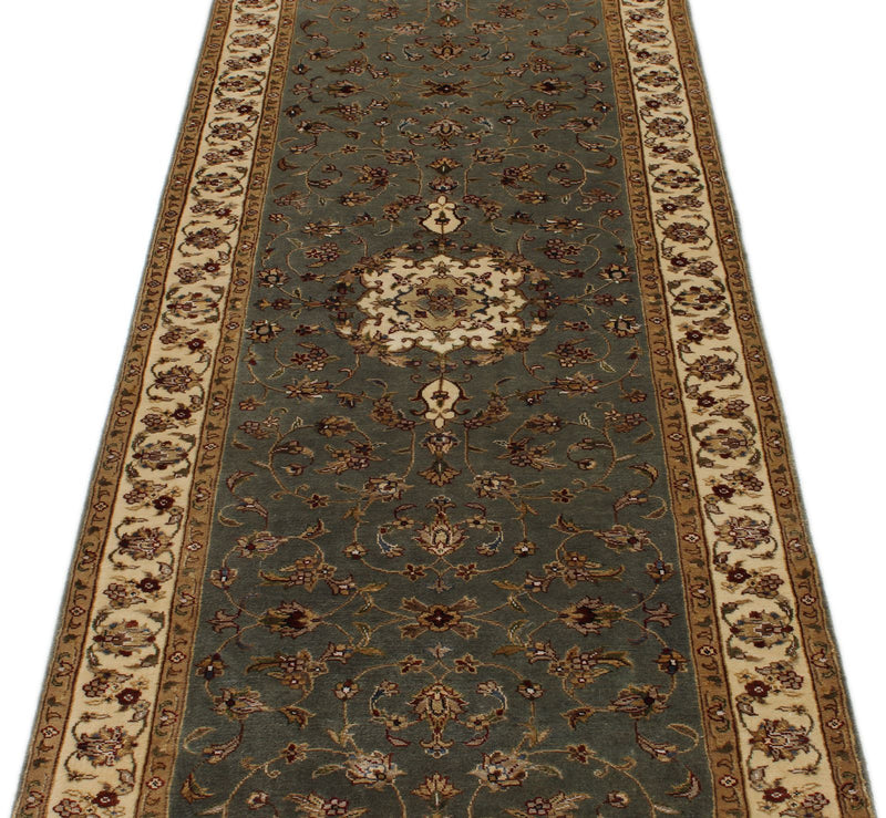 3x12 Light Blue and Ivory Turkish Silk Runner