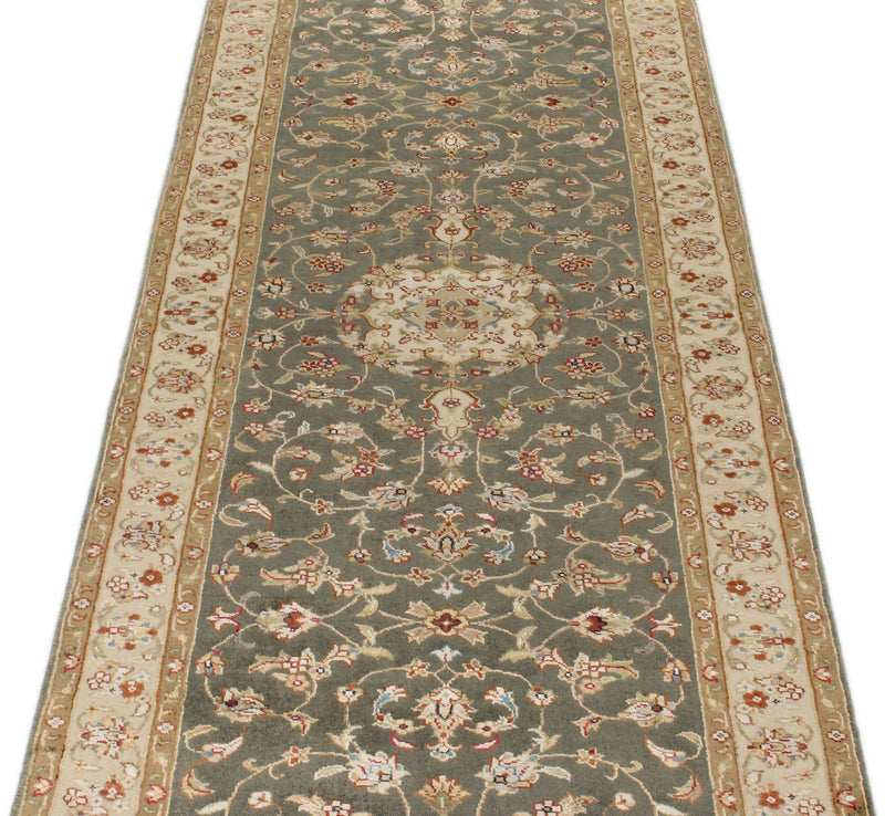 3x12 Light Blue and Ivory Turkish Silk Runner