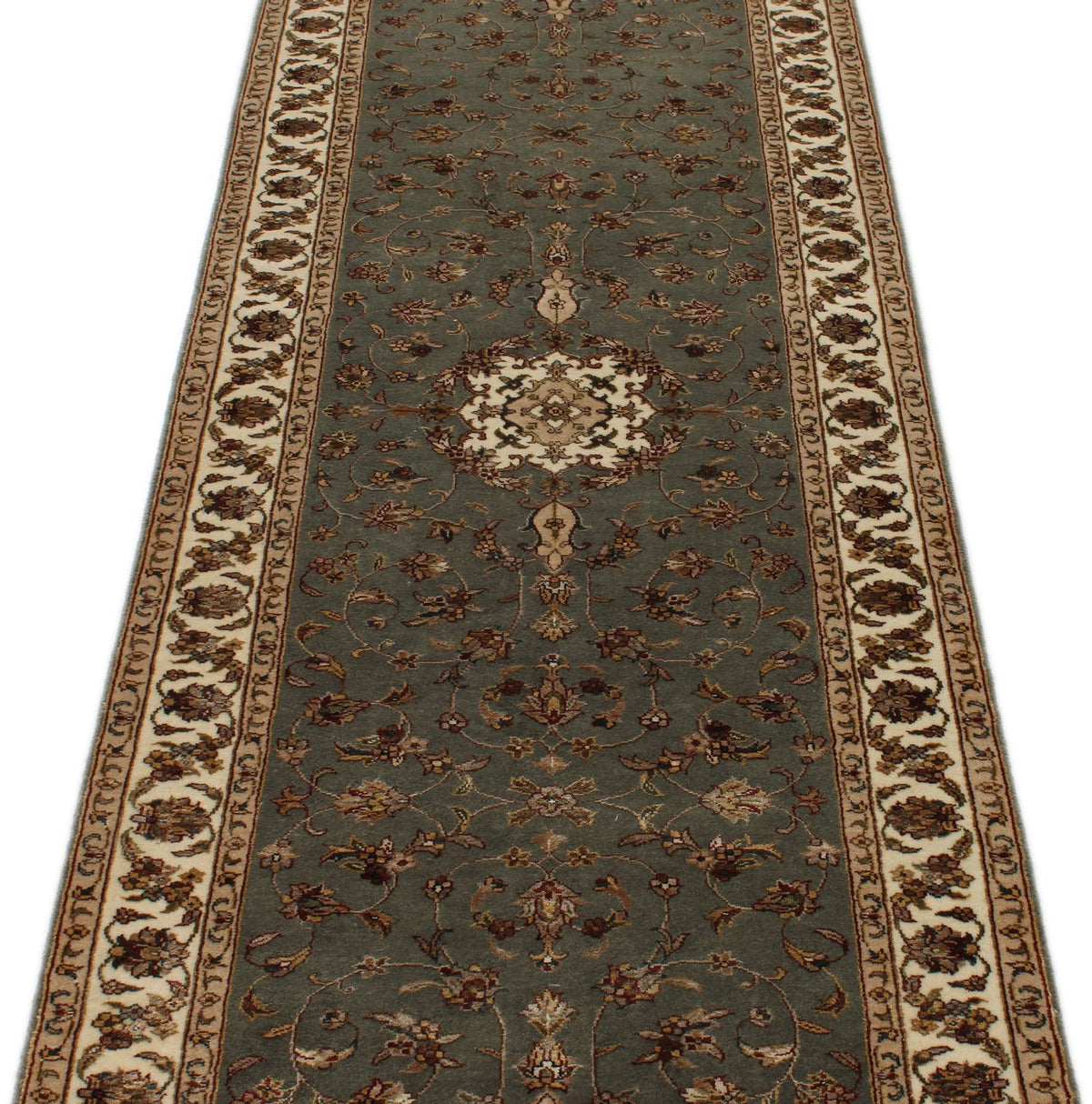 3x12 Gray and Ivory Turkish Silk Runner