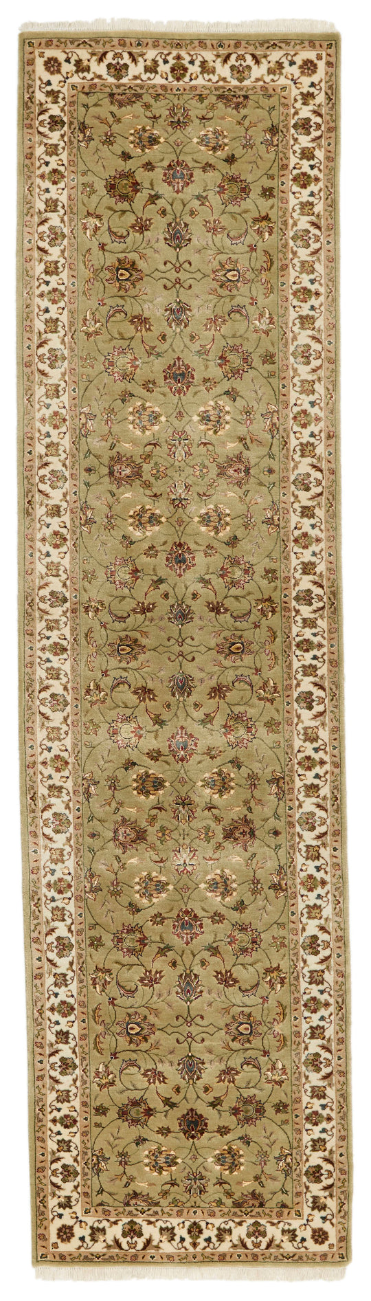3x10 Light Green and Ivory Turkish Silk Runner