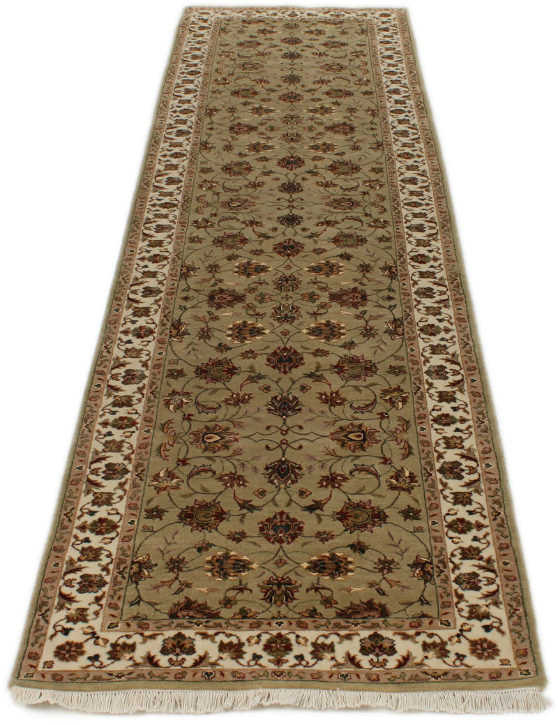 3x10 Light Green and Ivory Turkish Silk Runner